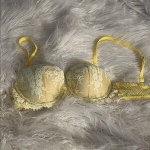 Victoria's Secret Yellow Lace Bra with Molded Cups and Thin Straps